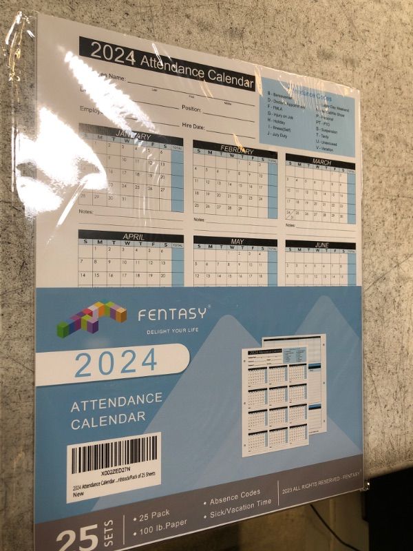 Photo 2 of 2024 Attendance Calendar Work Tracker Attendance Calendar Cards - 8.5 X 11 Cardstock/Pack of 25 Sheets