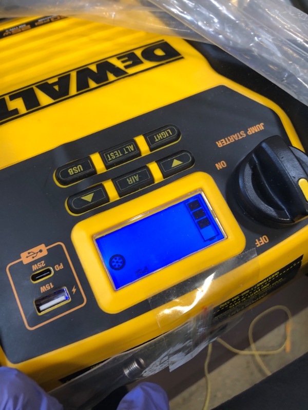 Photo 4 of DEWALT DXAEPS14 1600 Peak Battery Amp 12V Automotive Jump Starter/Power Station with 500 Watt AC Power Inverter, 120 PSI Digital Compressor, and USB Power , Yellow