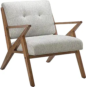 Photo 1 of INK+IVY Rocket Mid,Century Modern Accent Chairs for Living Room with Solid Wood Frame Armrest and Legs,Upholstered Pipped Seat,Button Tufted Back Rest, Pecan Finish, Light Grey
