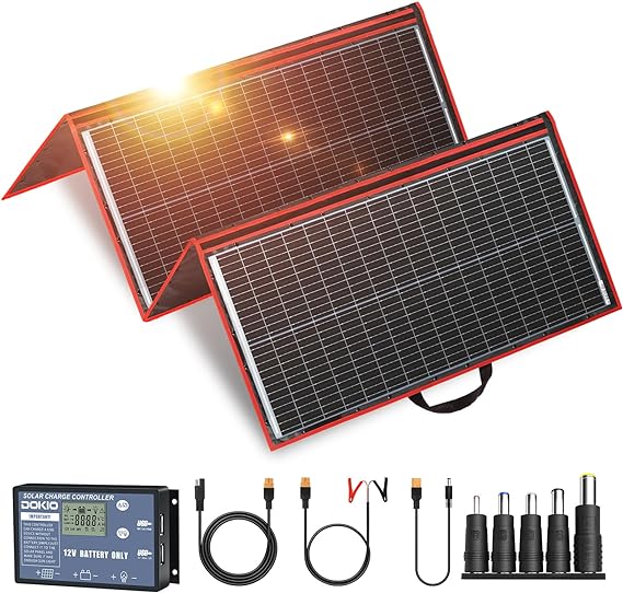 Photo 1 of DOKIO 300W 18V Portable Solar Panel Kit Folding Solar Charger with 2 USB Outputs for 12v Batteries/Power Station AGM LiFePo4 RV Camping Trailer Car Marine
