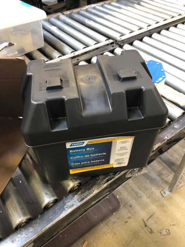 Photo 2 of Camco Heavy Duty Battery Box with Straps and Hardware - Group 24 |Safely Stores RV, Automotive, and Marine Batteries |Durable Anti-Corrosion Material | Measures 7-1/4" x 10-3/4" x 8" | (55363) Frustration Free Packaging Regular Battery Box