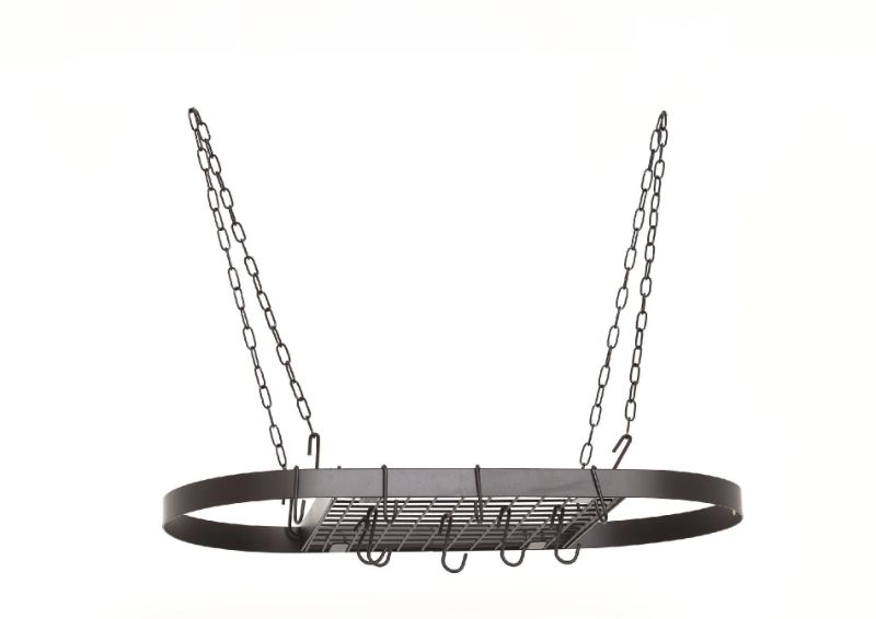 Photo 1 of 32½" x 17" Oval Matte Black Hanging Pot Rack 12 Hooks/Chain