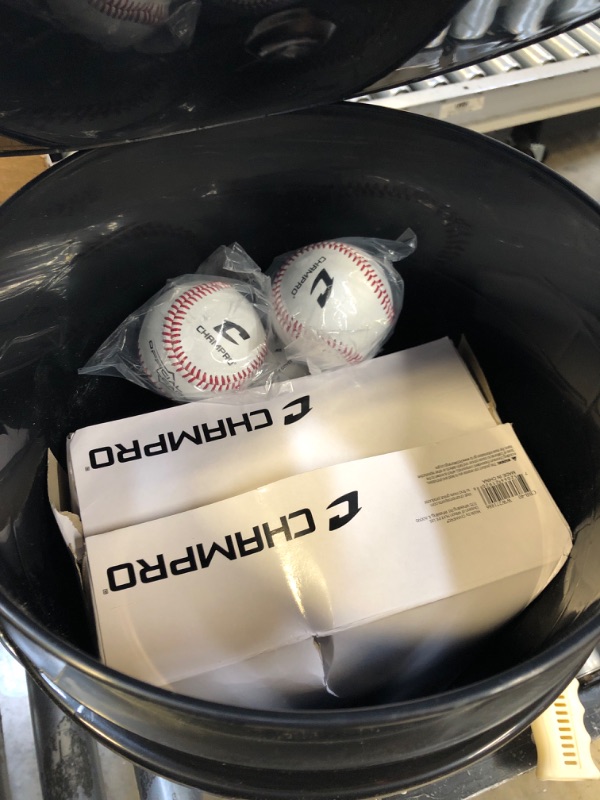 Photo 2 of CHAMPRO CBB-40 Genuine Leather Cover Baseballs in a Black Bucket – 30 Balls and one Rods Can Sleeve Included.
