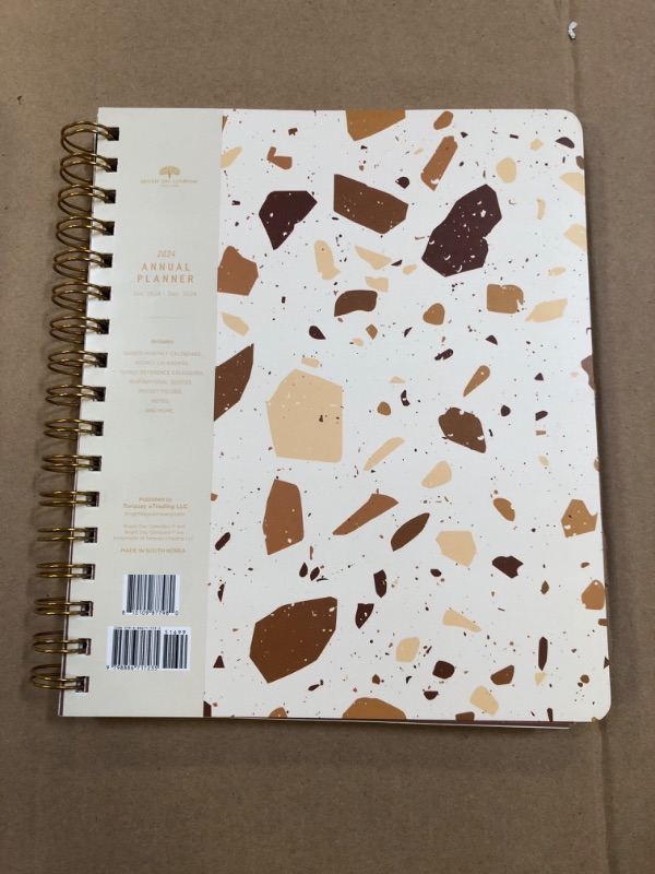 Photo 2 of 2024 Terrazzo Annual Planner by Bright Day, Yearly Monthly Weekly Daily Spiral Bound Dated Agenda Flexible Cover Tabbed Notebook, 8.25 x 6.25