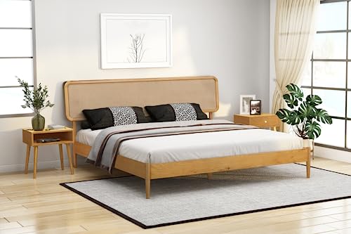 Photo 1 of NTC Lupin Wooden Bed Frame with Headboard, Solid Oak Foundation with Silent Slats and Wood Central Supports, 1000 Lb Capacity, Effortless Assembly, Ki
