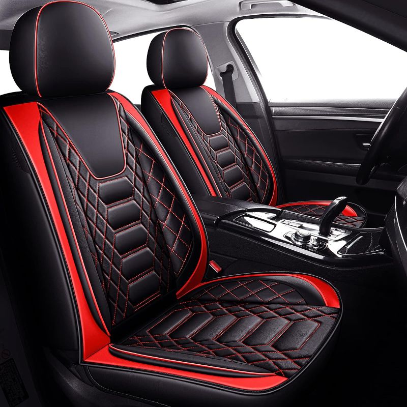 Photo 1 of FREESOO Car Seat Covers Leather, Waterproof Seat Cover Full Set Automotive Cushion Protector Accessories Airbag Compatible Universal Fit for 5 Seats Vehicle (Black Red 8)
