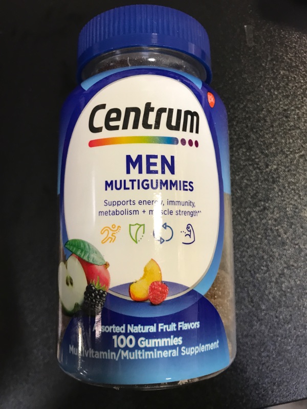 Photo 1 of Centrum MultiGummies Gummy Multivitamin for Men, Multivitamin/Multimineral Supplement with Selenium, Antioxidants and Vitamin D3, Assorted Fruit Flavor - 100 Count 100 Count (Pack of 1) ex. 07-24