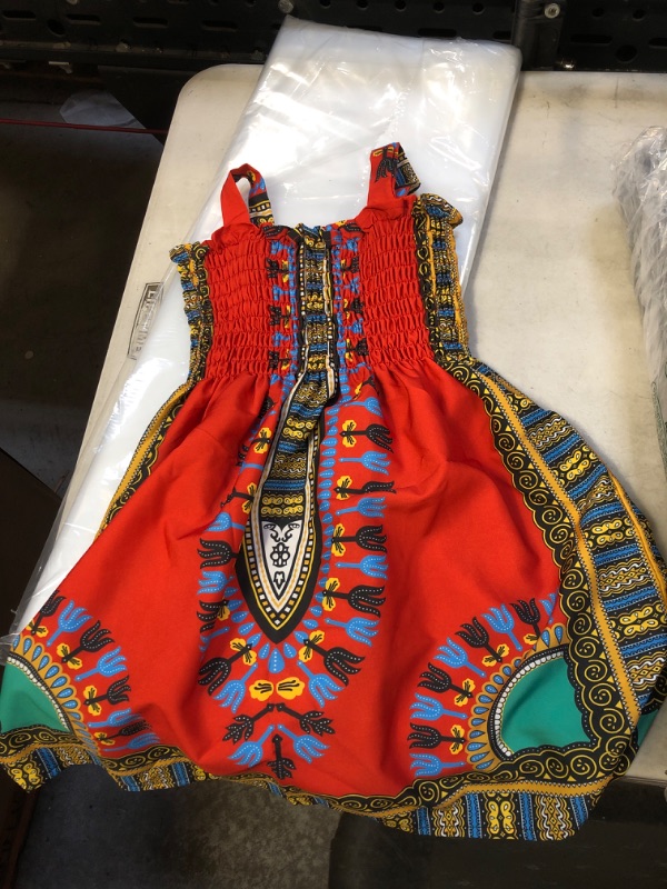 Photo 2 of  Toddler Girls African Dashiki Dress Ruffled Sling Dress Ethnic Boho Style Sundress Baby Girl Summer Clothes TODDLER GIRLS SIZE 120