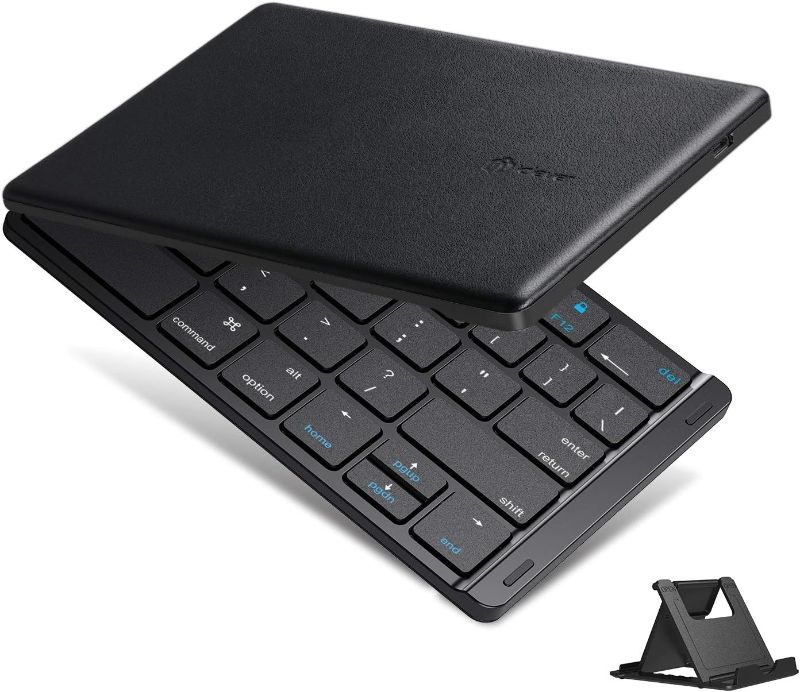 Photo 1 of iClever BK06 Mate Foldable Bluetooth Keyboard, Wireless Portable Keyboard - Pocket Size Multi-Device Keyboard, Ultra Slim Leather Keyboard for iOS, Android, Windows, Tablet, iPhone, Laptops, Mac