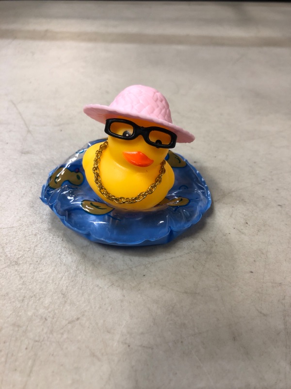 Photo 2 of Cool Car Duck Ornament Dashboard Decorations for Car Rubber Accessories with Sunglasses Hat Necklace Swim Ring