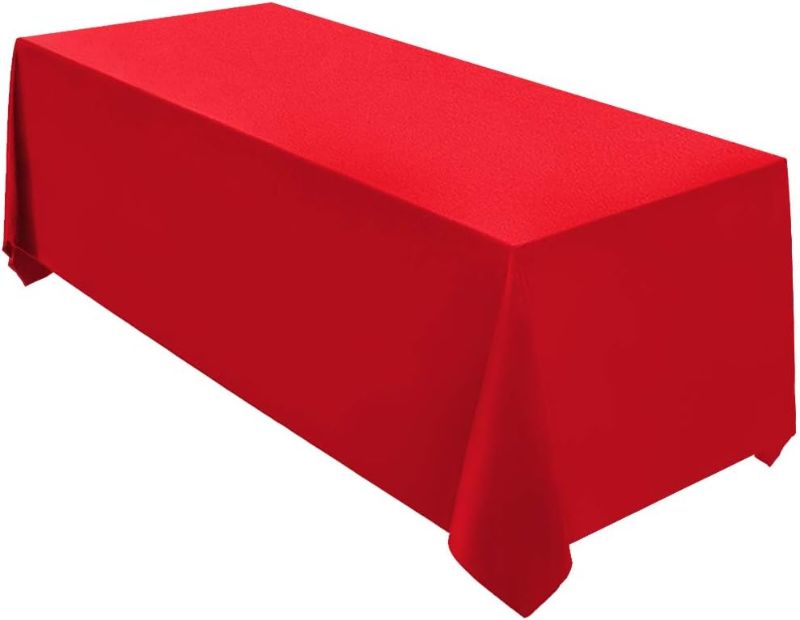 Photo 1 of  Christmas Tablecloth 90 x 132-Inch Rectangular Polyester Table Cloth for Weddings, Banquets, or Restaurants (Red)