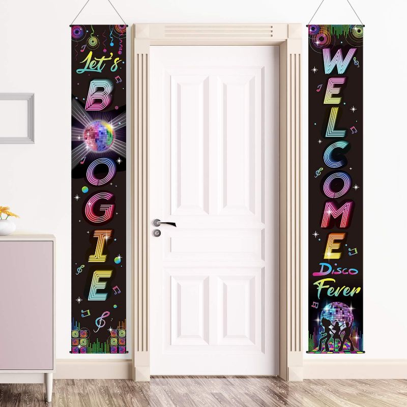 Photo 1 of 70's Party Scene Setters Wall Decorating Kit Disco Porch Sign Party Retro Banner Door Sign for 1970s Theme Party Rock Boogie Birthday Decoration (70s Disco Fever)
