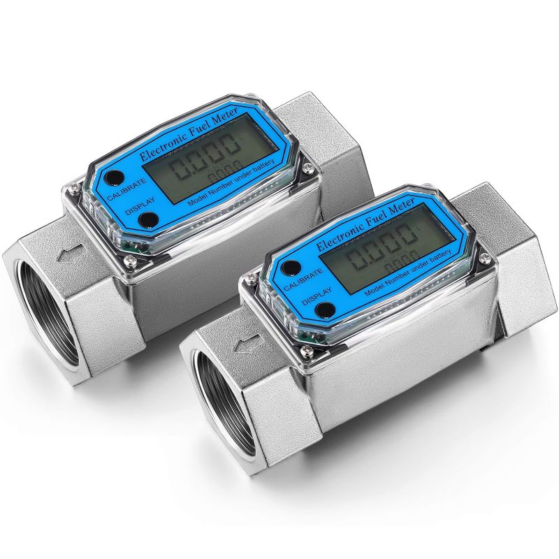 Photo 1 of Xuhal 2 Pcs Digital Turbine Flow Meter Fuel Flow Meter Electronic Fuel Meter with Digital Display Gas Oil Fuel Flow Meter Water Flow Meter ±1% Accuracy for Measure Diesel Kerosene Gasolin (1.5 Inch)
