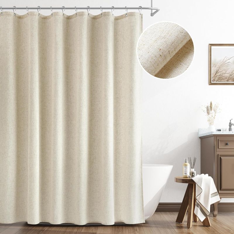 Photo 1 of Naturoom Natural Linen Shower Curtain, Country Boho Farmhouse Bath Decor Beige Shower Curtains for Bathroom Neutral Cloth Weighted Textured Fabric Bath Curtain Liner