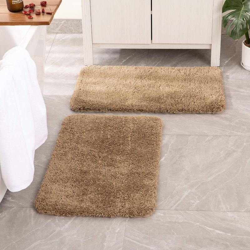 Photo 1 of  Set of 2 Non Slip Shaggy Bathroom Rugs Extra Thick Soft Bath Mats Plush Microfiber Absorbent Water for Tub Shower Machine Washable (Light Brown,