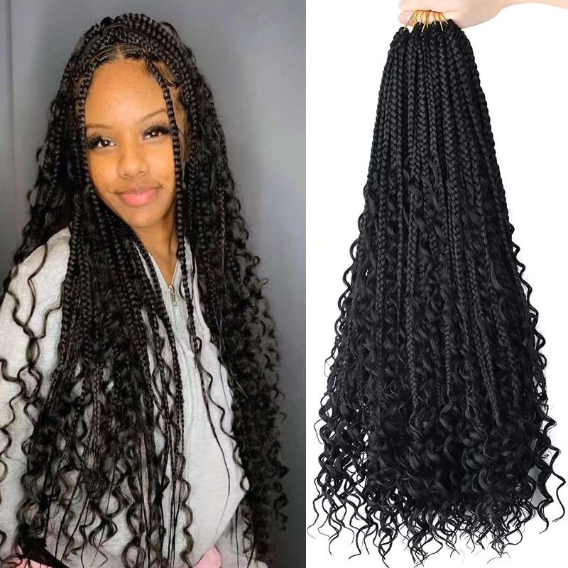 Photo 1 of LMZIM 24 Inch 8 Packs Boho Box Braids Crochet Hair Bohemian Crochet Box Braids with Curly Ends Goddess Box Braids Synthetic Crochet Hair for Black Women (24inch, 1b)
