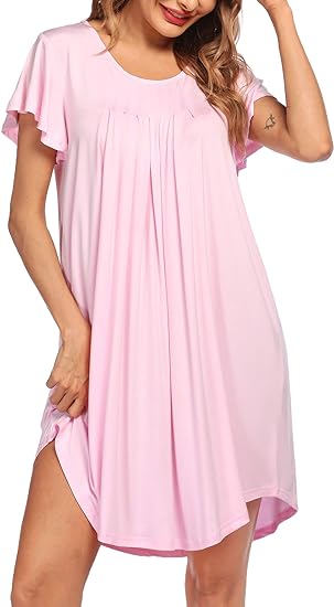 Photo 1 of Ekouaer Nightgown Womens Sleepshirt Soft Sleepwear Pleated Nightshirt Comfy Sleep Dress Short Sleeve Flare Nightdress3XL
