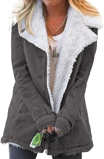 Photo 1 of Dokotoo Womens Winter Warm Jean Jacket Stand Collar Wool Liner Sherpa Denim Coats Thicker Outerwear with Pockets l 
