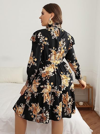 Photo 1 of 3xl Floral Print Ruffle Short Dress off the shoulder 