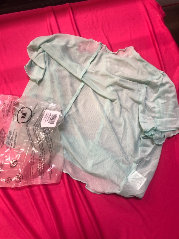 Photo 2 of Allytok Mesh Crop Tops for Women Summer Short Sleeve Crewneck Sheer See Through Y2K Tee Shirts Medium Mint Green M 