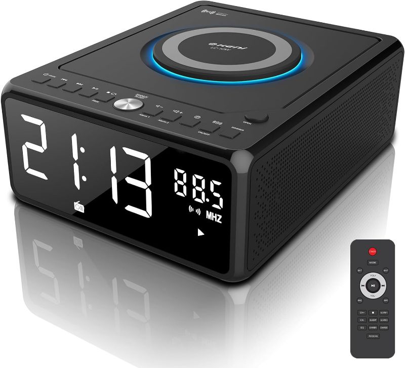 Photo 1 of Gelielim CD Players for Home, Bluetooth Boombox with Remote, CD Clock Radio, 10W Fast Wireless Charging, Digital FM Radio, CD Player Portable with Headphone Jack, USB & AUX Ports, Dimmable LED Display
