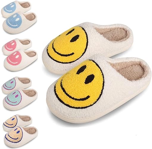 Photo 1 of 40-41 dubuto Smile Face Slippers for Girls Boys, Cute Soft Plush Anti-slip Fluffy Fuzzy House Slippers with Memory Foam Warmth Cartoon Happy face Shoes for Indoor Outdoor
 