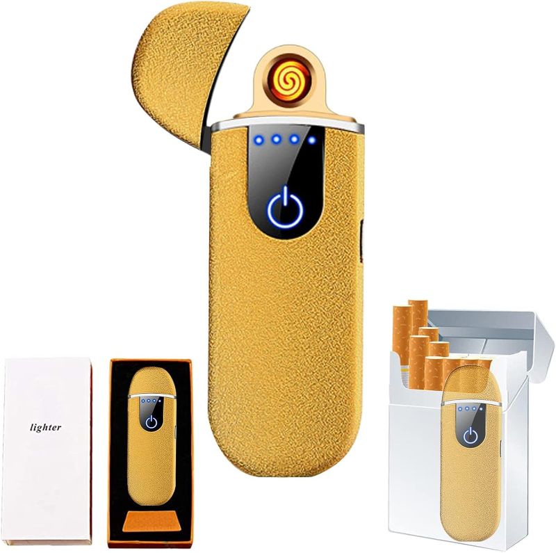 Photo 1 of Electric Lighter, Smart Electronic Lighter, Mini USB Rechargeable Lighter Touch Ignition Windproof Flameless Lighter Plasma Lighter with Power Indicator for Boyfriends Father Gifts (Matte Gold)
