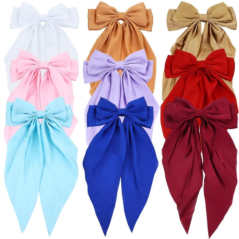 Photo 1 of Hair Bows White Pink Red Blue Green Black Hair Accessories Bowknot with Long Tail Ribbon