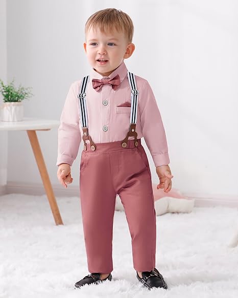 Photo 1 of 2-3t DISAUR Baby Boy Clothes Suits, Toddler Dress Shirt NO Bowtie Suspender Pants Outfit Sets Gentleman Wedding