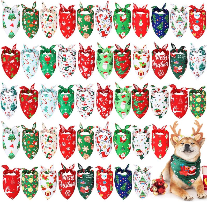 Photo 1 of Christmas Dog Bandanas Bulk Xmas Dog Bandanas for Dogs Dog Kerchief Set Bibs Triangle Dog Scarf with Christmas Patterns for Christmas Pet Costume Accessories Decoration