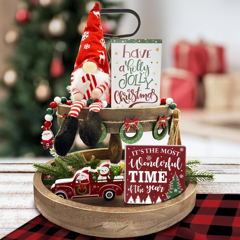 Photo 1 of 
Christmas Tiered Tray Decorations Classic Design, Christmas Wooden Signs & Gnome Plush Decor