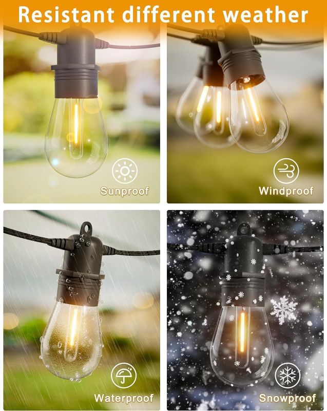 Photo 1 of  100 Ft LED Outdoor String Lights with Edison Vintage Shatterproof Bulbs, Commercial Grade Patio Lights IP65 Waterproof, Heavy Duty Outside Hanging Lights for Balcony, Backyard, Yard