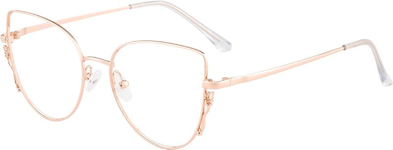 Photo 1 of  Blue Light Glasses For Women, Anti Glare/UV400/Eye Strain, Oval Metal Frame, Rose Gold