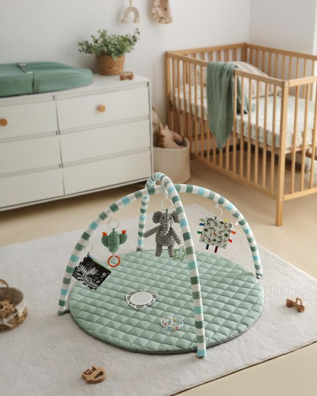 Photo 1 of Blissful Diary Baby Play Gym Mat, Tummy Time Mat with 6 Detachable Toys for Stage-Based Sensory & Motor Skill Development, Baby Activity Mat Easy to Install & Clean, Baby Essentials Gift, Sage Green
