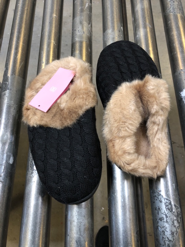 Photo 2 of WateLves Women's Memory Foam Slippers Knitted Fur Collar House Shoes Anti-Skid Sole for Indoor & Outdoor 5-6 Black