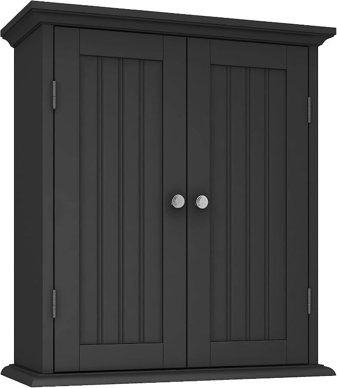 Photo 1 of ChooChoo Bathroom Wall Cabinet, Over The Toilet Space Saver Storage Cabinet, Medicine Cabinet with 2 Door and Adjustable Shelves, Cupboard (Black)
