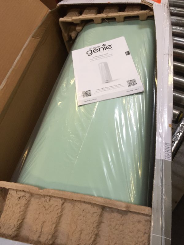 Photo 1 of Diaper Genie Platinum Pail (Sage Green) is Made in Durable Stainless Steel and Includes 1 Easy Roll Refill with 18 Bags That can Last up to 5 Months.