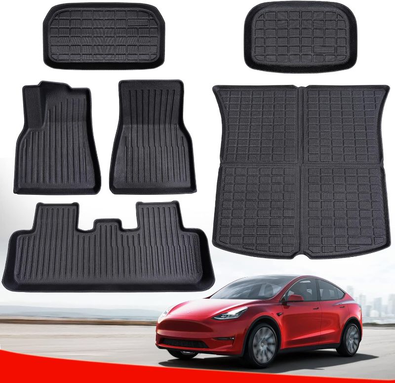 Photo 1 of DrCarNow® for Tesla Model Y Floor Mats 2023 2022 2021 for Model Y Trunk Mat, All Weather Protection Waterproof Frunk Cargo Mat Floor Liners Accessories Full Complete Set