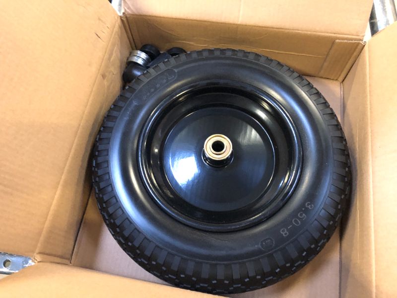 Photo 2 of 14.5" Wheelbarrow Tire, 3.50-8" Flat-free Solid Tire and Wheel with 5/8" Axle Bore Hole, 3-6" Centered Hub for Wheelbarrow Trolley Dolly Lawn Mover Go Kart Replacement