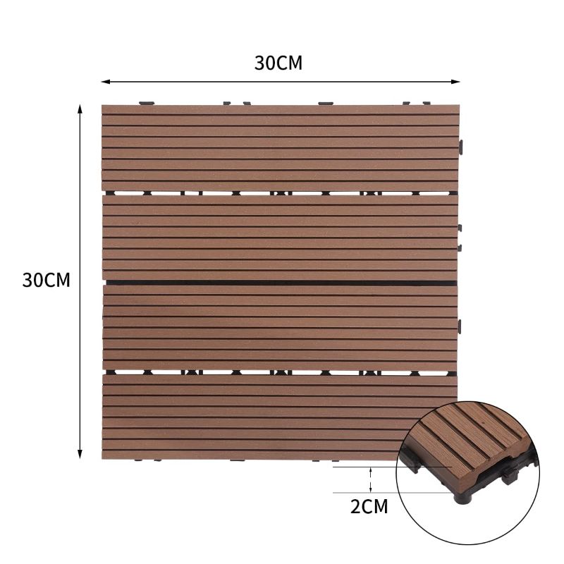 Photo 1 of 10 sq. ft Wood Plastic Composite Patio Deck Tiles,12”x12” Interlocking 10 Pack Waterproof Outdoor Flooring Decking Tiles (Coffee)
