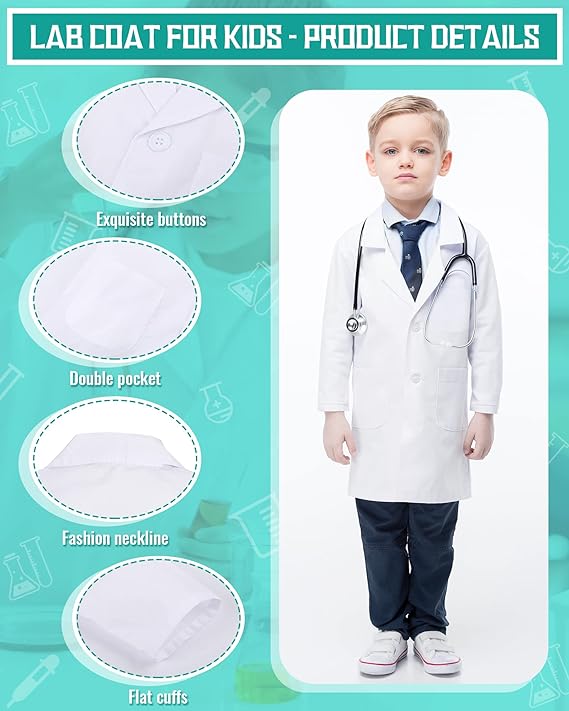 Photo 1 of MEDIUM Unisex Kids Lab Coat Soft Children Science Doctor White Toddler Costume for Boys Girls Cosplay School