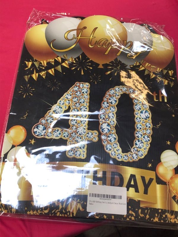 Photo 1 of 2Pcs Black Gold 40th Birthday Yard Sign Decoration with String Lights for Men Women,Happy 40th Birthday Made in 1984 Lawn Sign Party Supplies, Forty Year Old Birthday Lights Yard Decor Stakes 