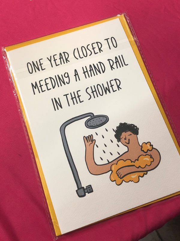 Photo 2 of Humour Birthday Cards for Him Her, Funny Birthday Gift Card for Husband Wife Dad Mom Grandparents, Humor Birthday Card for Father Mother Older-One Year Closer to Meeting a Hand Rail in The Shower Style F