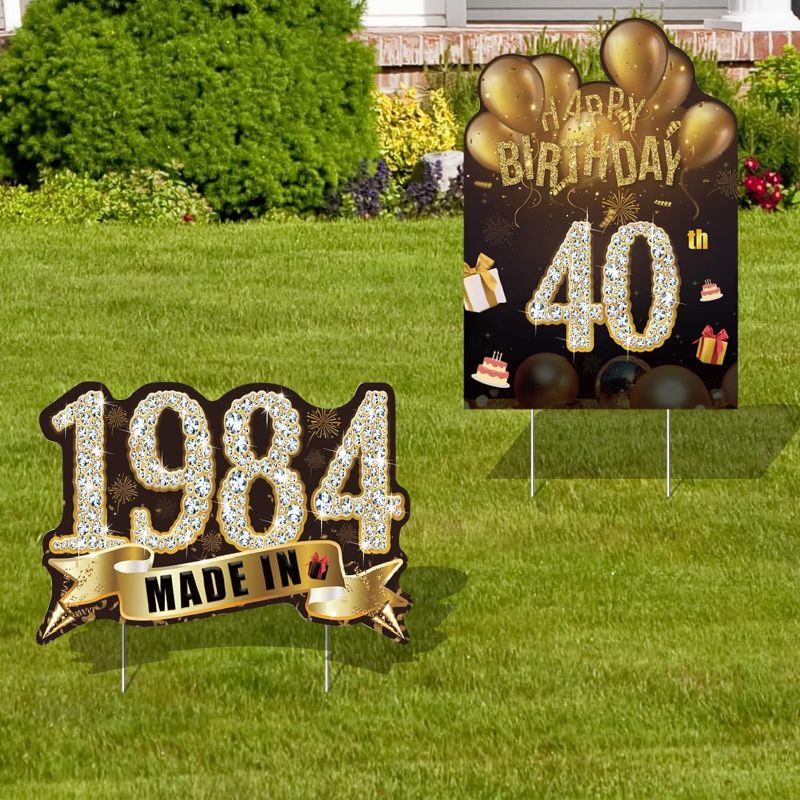 Photo 1 of 
ONE PACK 40th Birthday Decorations Man Woman,Black Gold Happy 40 Birthday Yard Sign Made in 1984 Lawn Signs Party Supplies With Stakes,Weatherproof Outdoor Forty Years Old Birthday Garden Yard Decor 
v