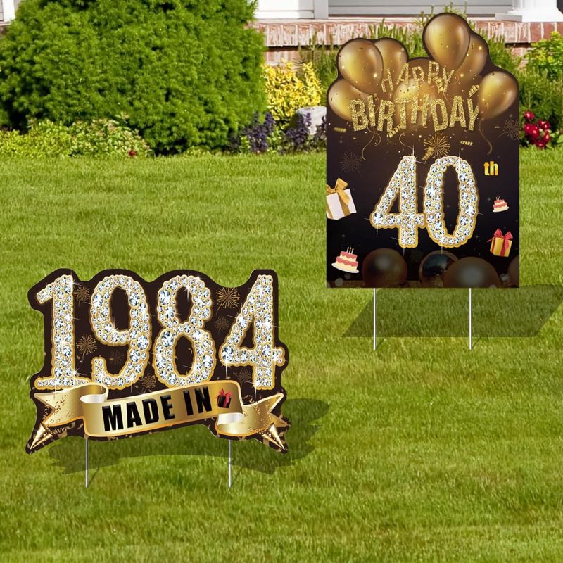 Photo 1 of 
ONE PACK 40th Birthday Decorations Man Woman,Black Gold Happy 40 Birthday Yard Sign Made in 1984 Lawn Signs Party Supplies With Stakes,Weatherproof Outdoor Forty Years Old Birthday Garden Yard Decor 
 