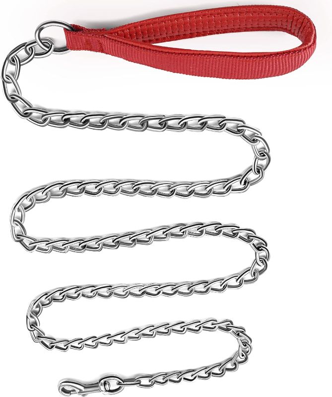 Photo 1 of  Metal Pet Lead with Stainless Steel Links and Comfortable Handle for Medium & Large Size Dogs (Red, 