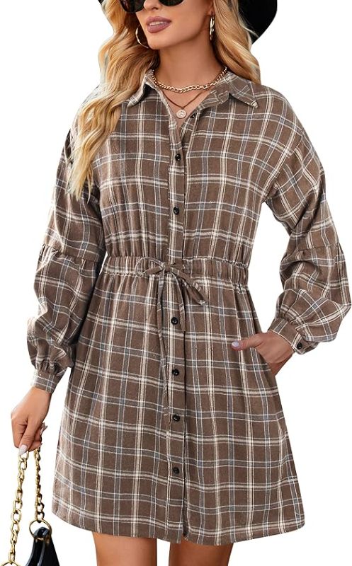 Photo 1 of Blooming Jelly Womens Plaid Dress Flannel Puff Sleeve Dress Button Down Casual Dresses for Women 2023 with Pockets
SIZE-MEDIUM 
