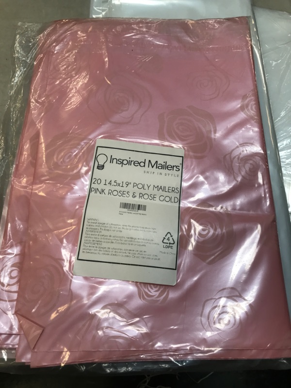 Photo 1 of 20 PACK 14.5" X 19" POLY MAILERS PINK ROSES & ROSE GOLD