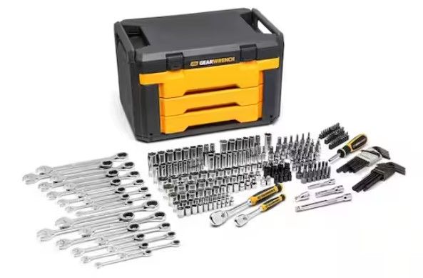 Photo 1 of 1/4 in. and 3/8 in. Drive 90-Tooth Standard and Deep SAE/Metric Mechanics Tool Set in 3-Drawer Storage Box (232-Piece)
