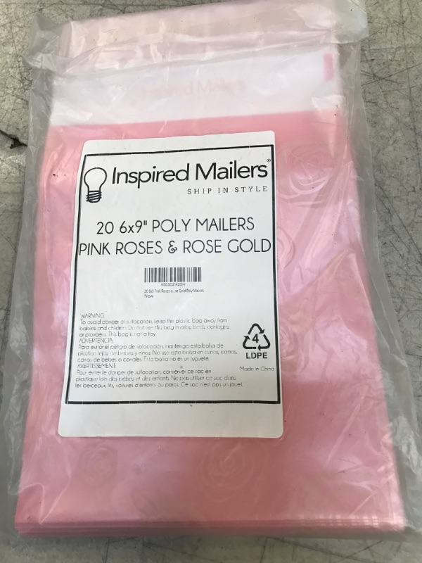 Photo 1 of 20 PACK 6" X 9" POLY MAILERS PINK ROSES AND ROSE GOLD